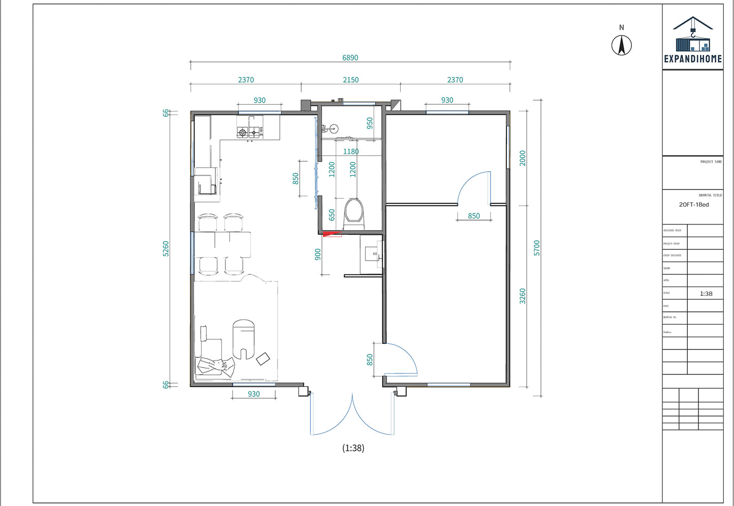 EXP40 class 1a building 20ft 1bedroom 1bathroom 1kitchen