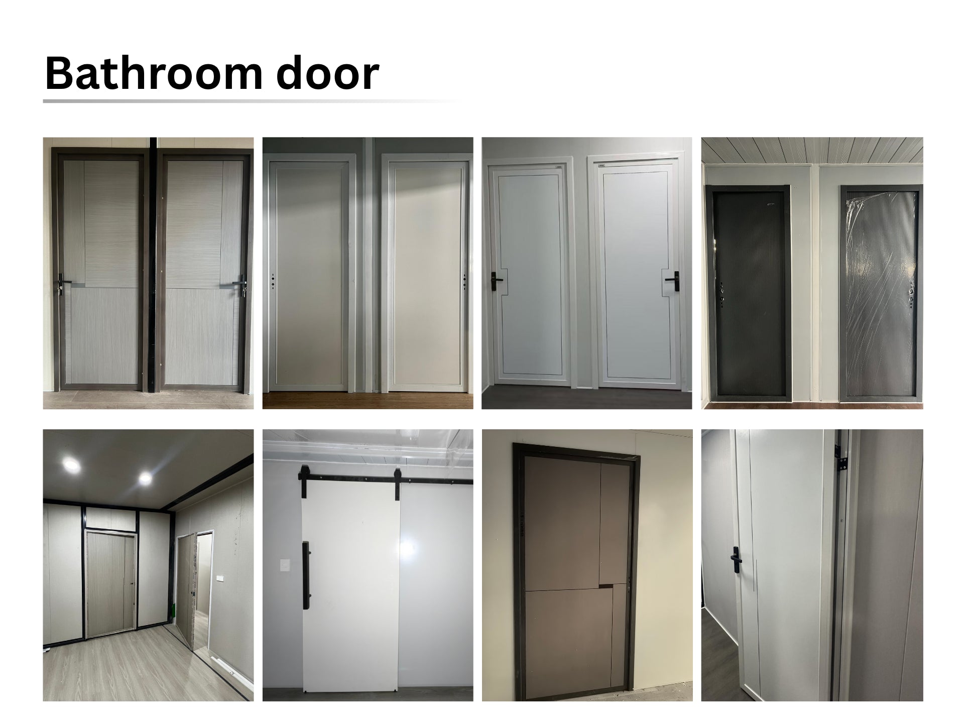 Collage of bathroom doors in various styles and colors
