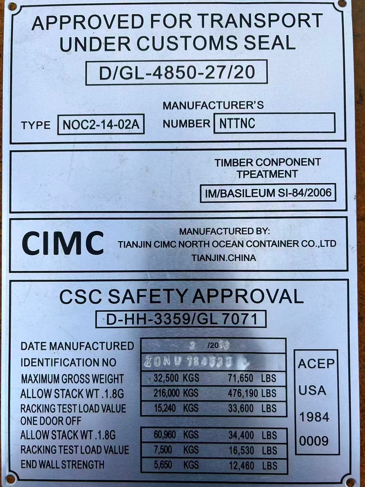 Technical label with various approvals and specifications on a metallic background