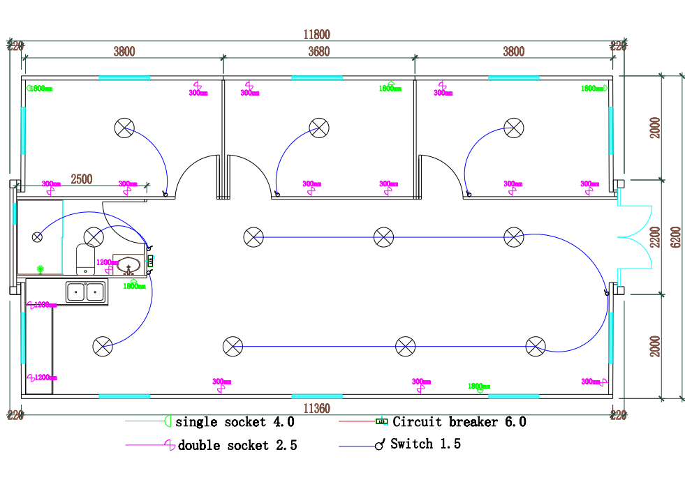 Layout plan for 40ft 3 beds with specific lights plan