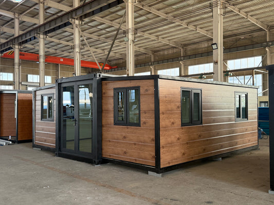 Wooden modular building in a warehouse setting
