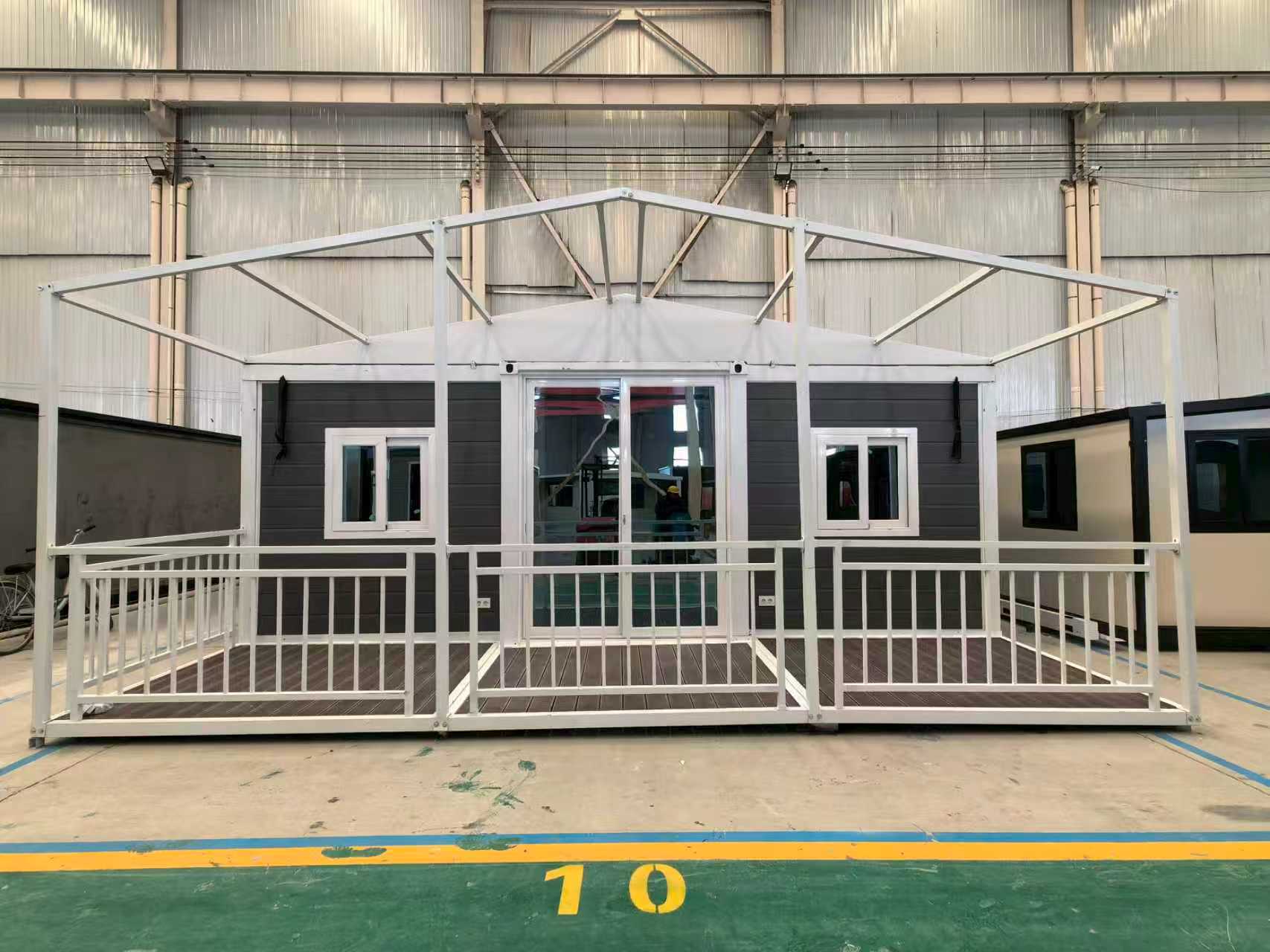 FE40 expandable homes with roof and verandah structures for testing