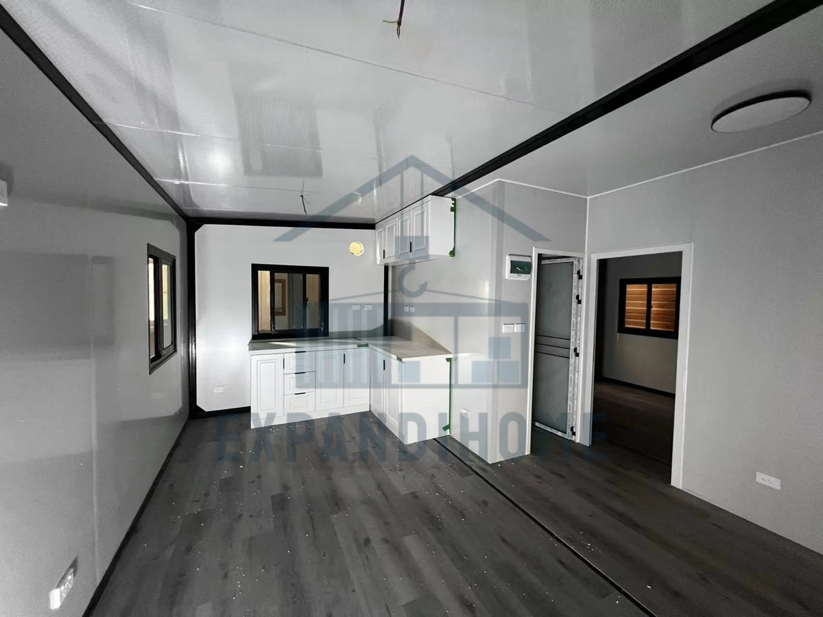 Modern apartment interior with kitchen and living room