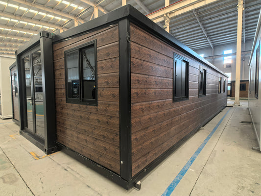 Modular wooden building with windows