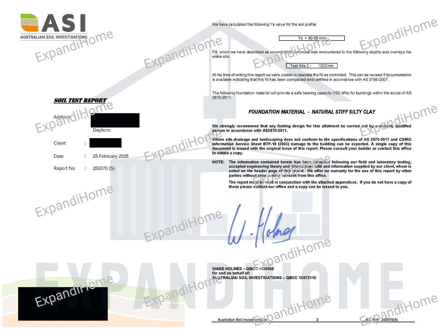 Soil test report with ASI branding and signature on a white background ExpandiHome