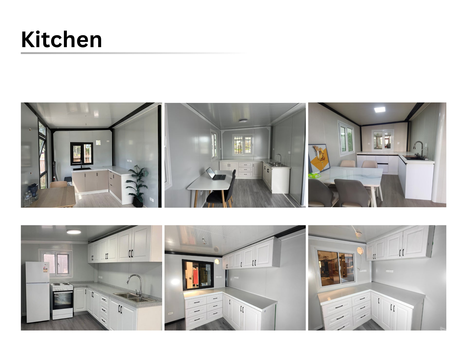 Collage of various kitchen designs with white cabinets and modern appliances expandihome